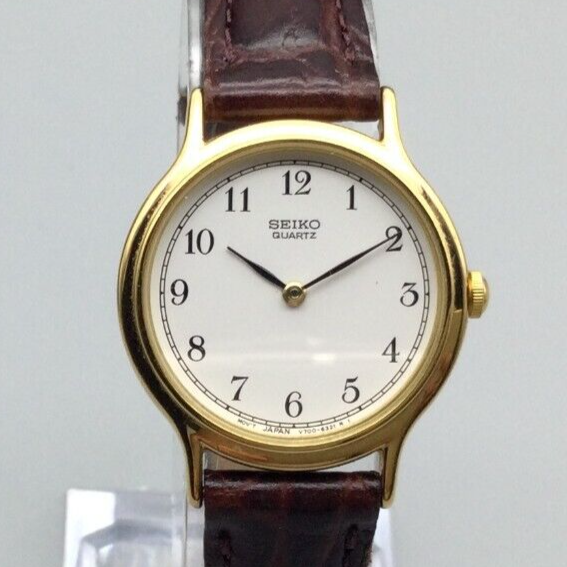 Vintage Seiko Petite Roman 26mm Watch Brown Croco Leather V700-6091 New Battery Vintage Seiko Watch Women 26mm Gold Tone V700-6091 Leather  main image 3