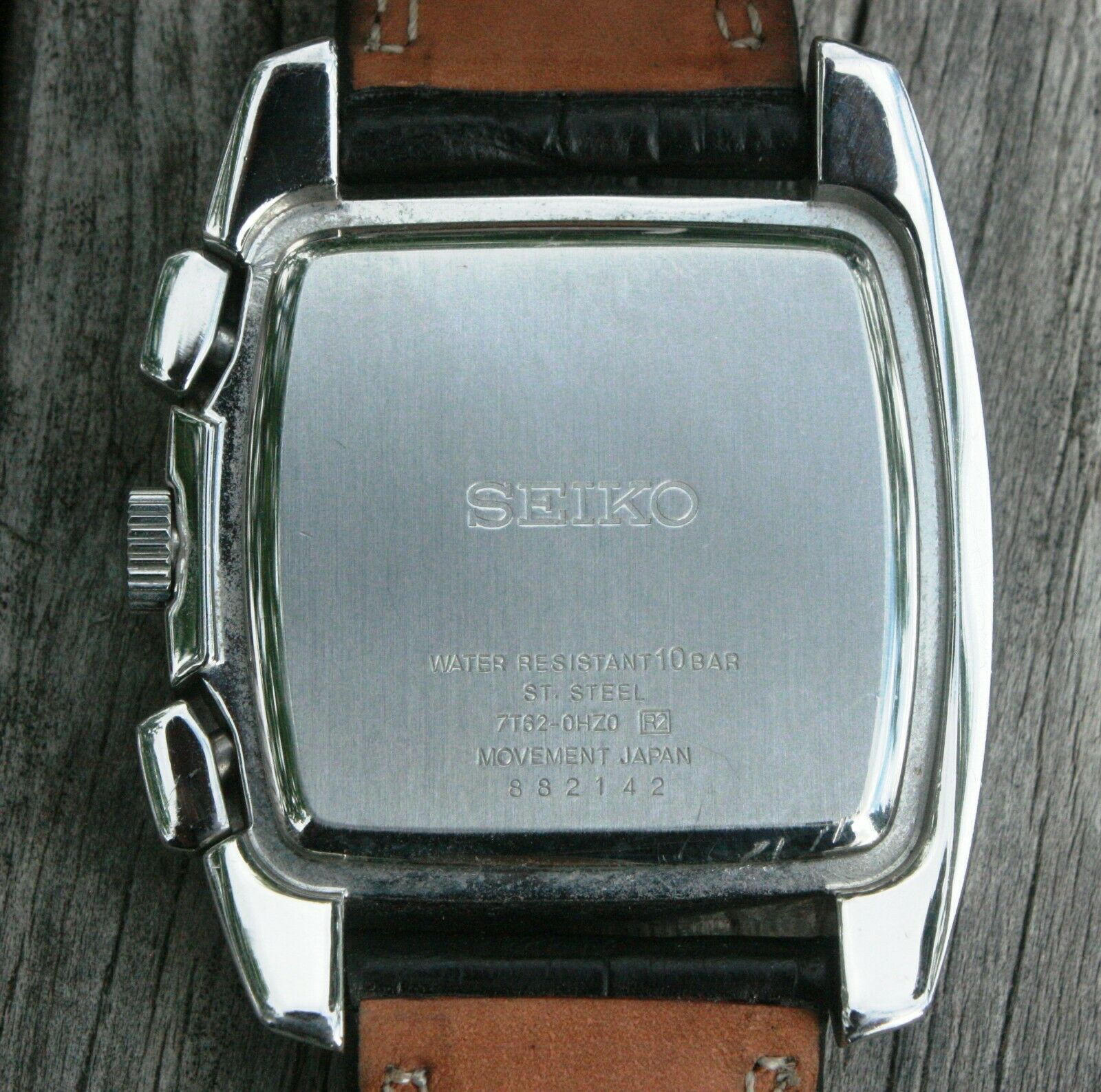 Seiko 7T62-0HZ0 Rare Large Stainless Square Chronograph Retro Vtg