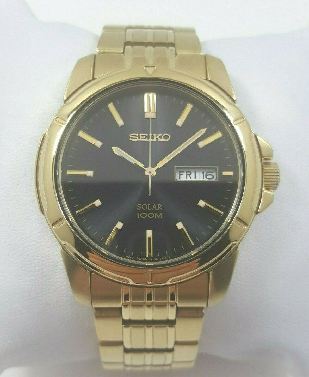 Seiko Solar Black Dial Gold Tone Stainless Steel Men s Watch SNE100 WatchCharts