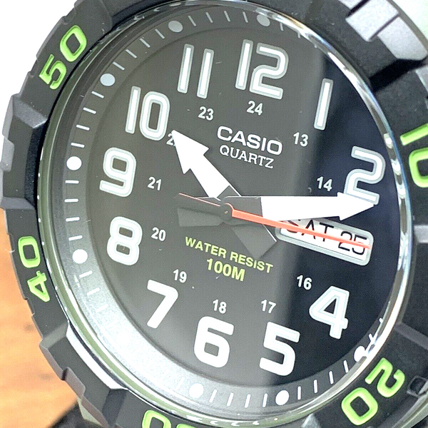 Casio Men's Watch MRW210H 50mm Quartz Black Dial Day Date Green Resin ...