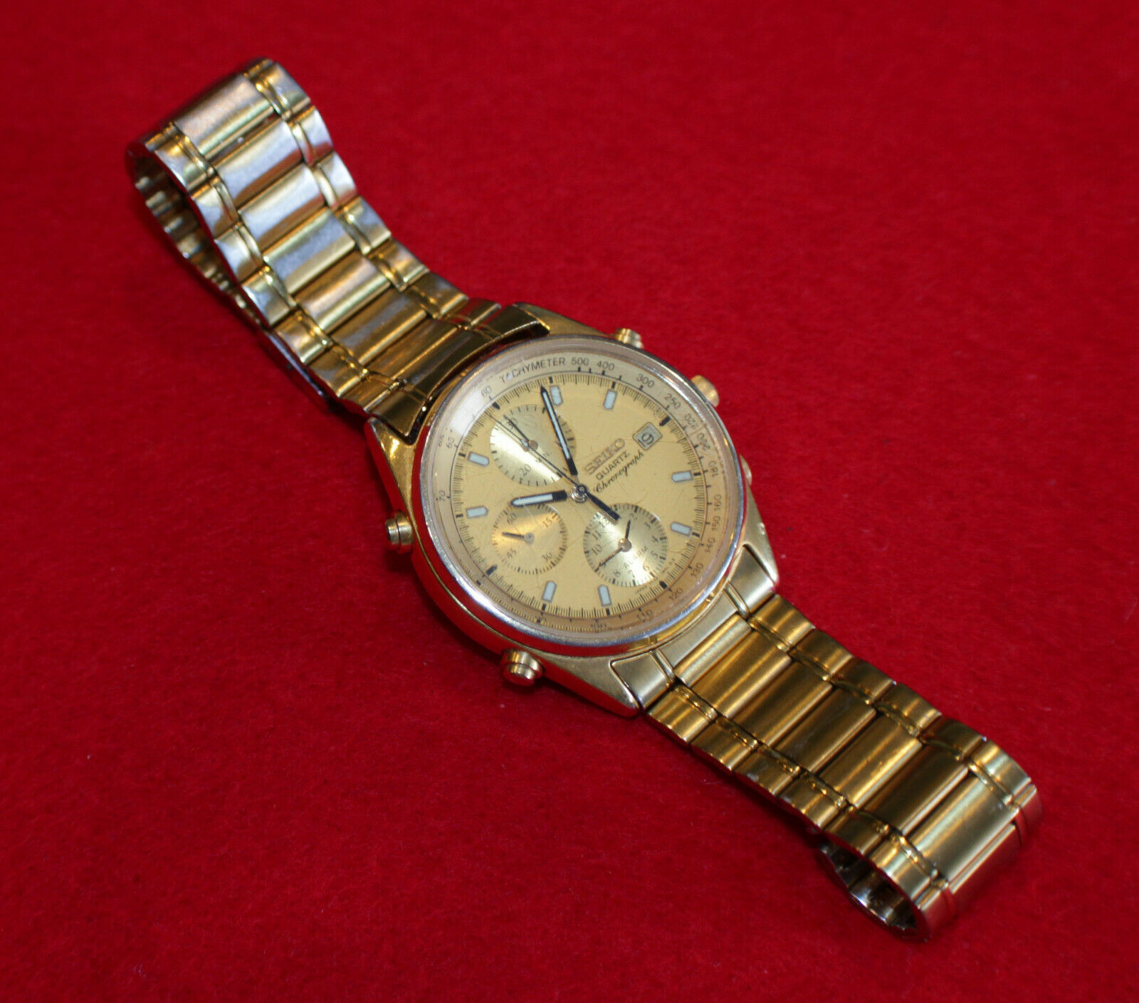 SEIKO QUARTZ CHRONOGRAPH 7T32-7830 A8 GOLD DATE DIAL MEN'S