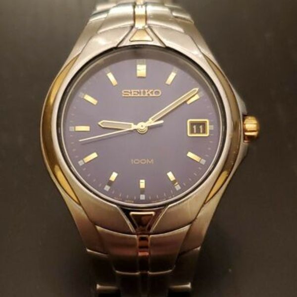 Seiko Men’s 7N42-0BC0 Stainless Steel Two-Tone Silver/Gold BLUE Dial ...