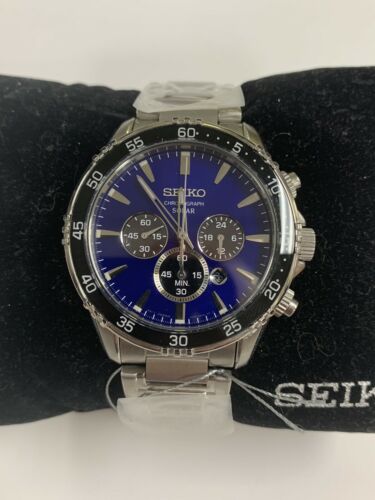 Mens Seiko NEW Solar Chronograph Blue Black 59274 V175 0DH0 Watch