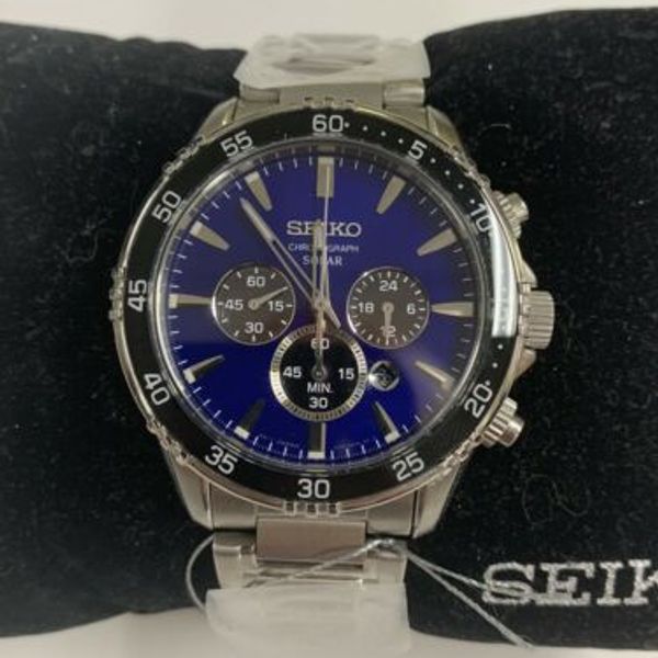 Mens Seiko NEW Solar Chronograph Blue Black 59274 V175-0DH0 Watch W/ Box  Tags | WatchCharts