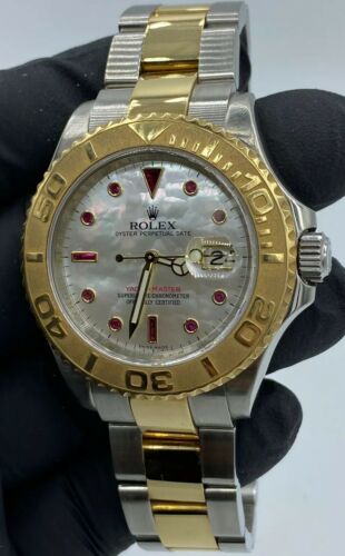 Rolex Yachtmaster 18k Yellow Gold Mother of Peal Dial with Ruby