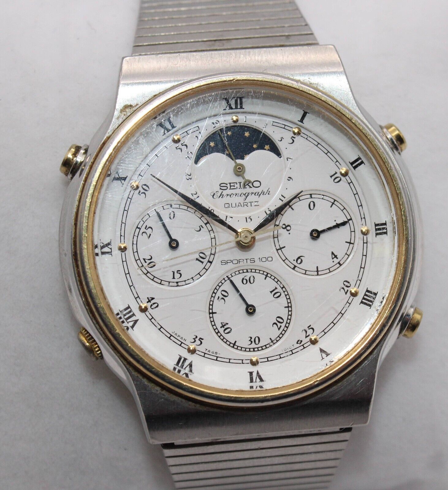 Seiko 7A48-7000 Moonphase Chronograph Vintage Wrist Watch Original RUNS |  WatchCharts Marketplace