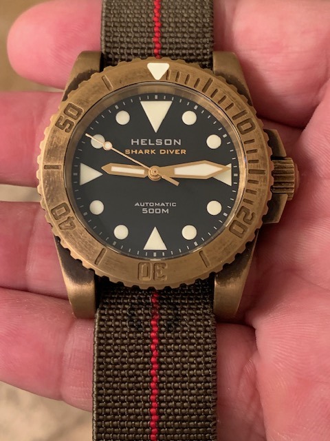Helson Shark Diver 40mm Brass with Black, Date | WatchCharts
