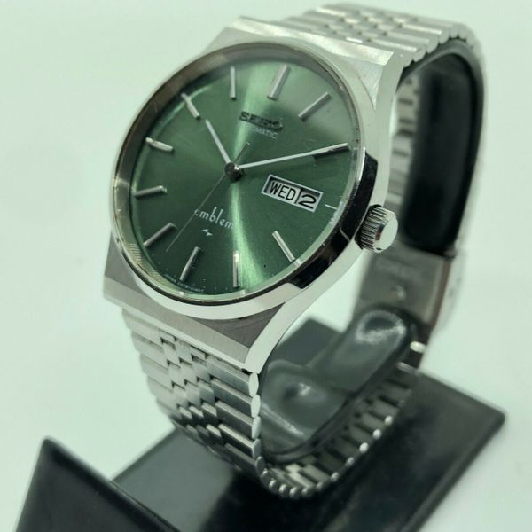 Vintage Seiko Emblem 2409-0040 Automatic Day/Date Green Dial Mens Watch ...