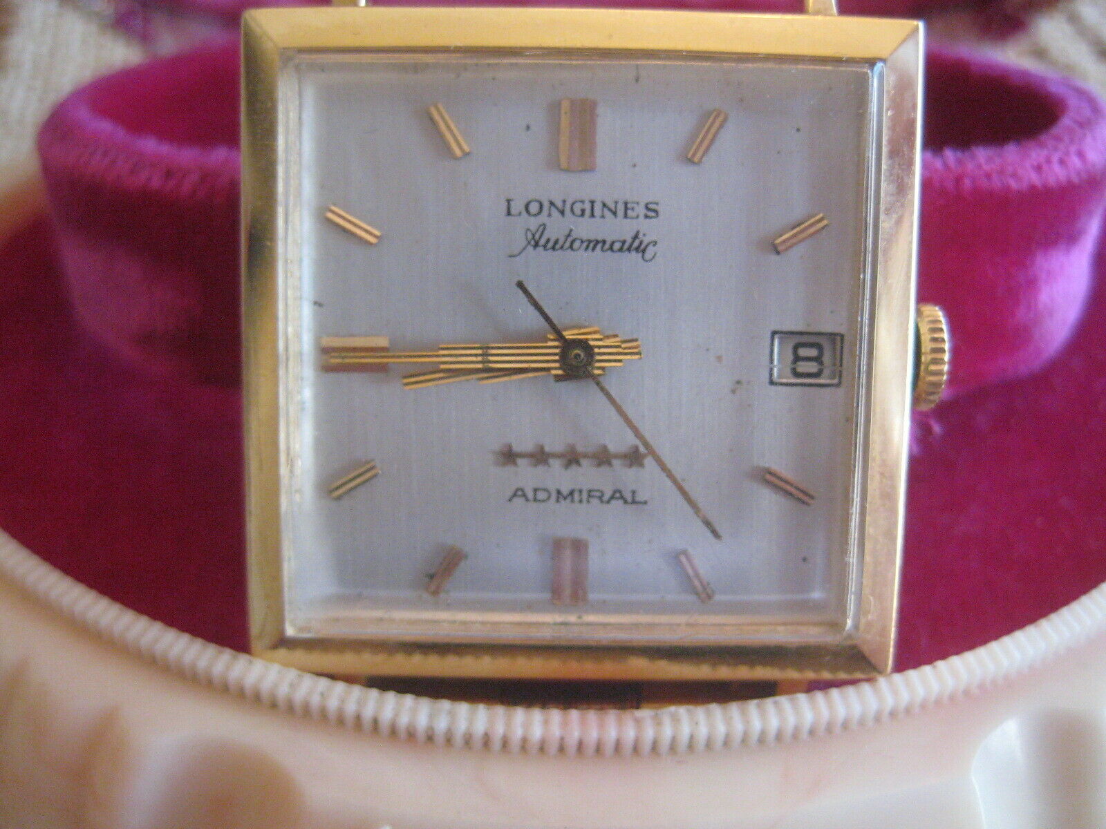 Rare Square Longines Admiral 5 Star 18k Yellow Gold No Band