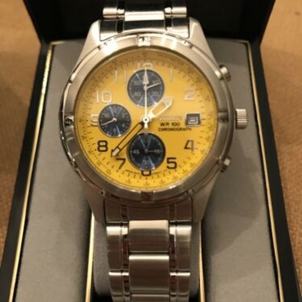 Citizen WR100 Chronograph Watch AN075052Y Watch New With Tags Yellow Vintage WatchCharts