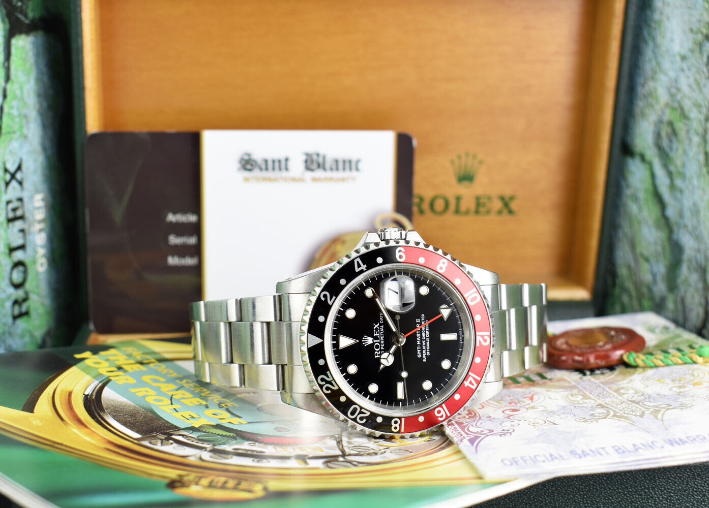 ROLEX Vintage Stainless GMT Master II Black Red Coke Bezel 16710