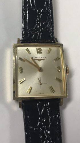 Vintage Longines 14k Yellow Gold Square Hand Winding Mens Watch