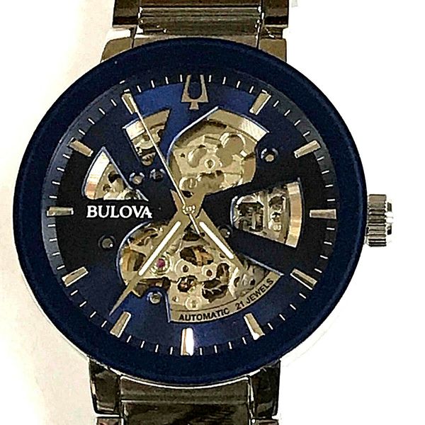 Bulova 96A204 Modern Automatic Blue Dial Skeleton Stainless Men's Watch ...