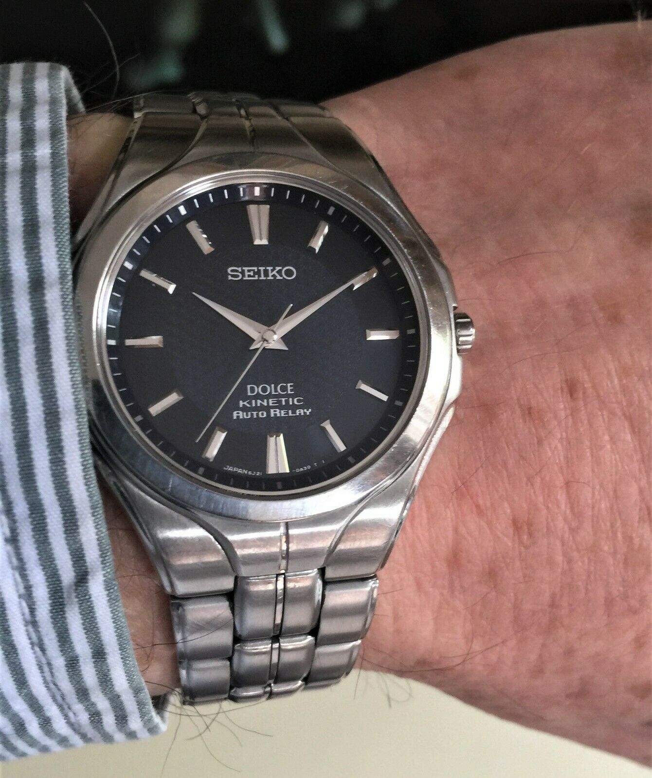 Men's Seiko Kinetic Dolce Auto Relay Watch Black Dial Model 5J21