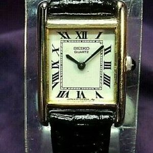 セイコー 腕時計 1400‐5030 レディース ブラックゴールド Seiko Women 1400-5030 Black Leather Square Stainless Steel