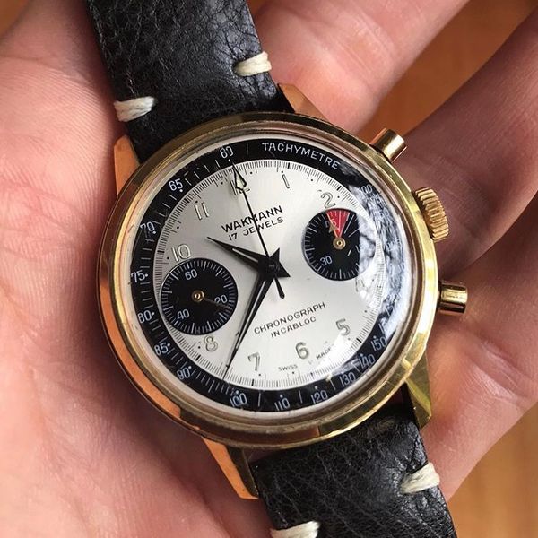 Chronographe Vintage Wakmann Rare - Mouvement Landeron, Boîtier 34 Mm Propre, Suisse, Mécanique Manuelle