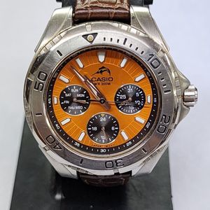 Working Casio MDV-301 2364 Men's Multi-Function Diver Orange Dial