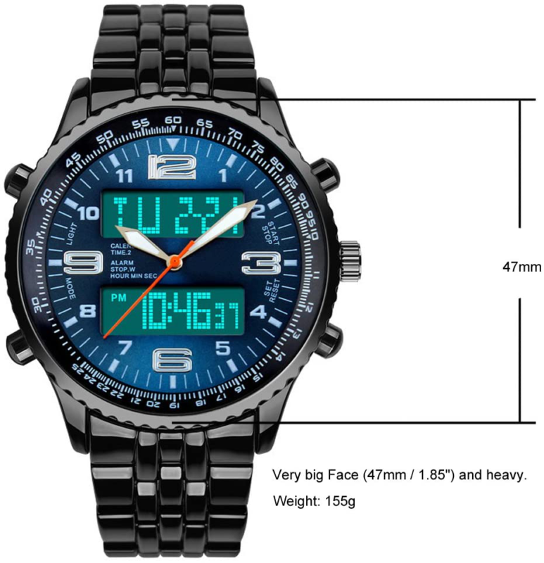 VIGOROSO Men s LED Analog Digital Date Week Sports Outdoor Steel