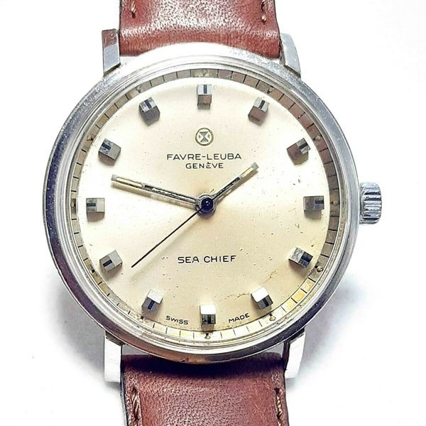 VINTAGE FAVRE-LEUBA GENEVE SEA CHIEF 61513 HAND-WINDING SWISS MADE MEN ...