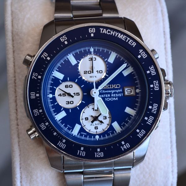 SEIKO 7T32-7H00 BLUE/WHITE PANDA DIAL RACING CHRONO VINTAGE WATCH ...