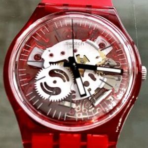 New Swiss Swatch Rosso Bianco Skeleton Red Silicone Watch 34mm Gr178 75 Watchcharts