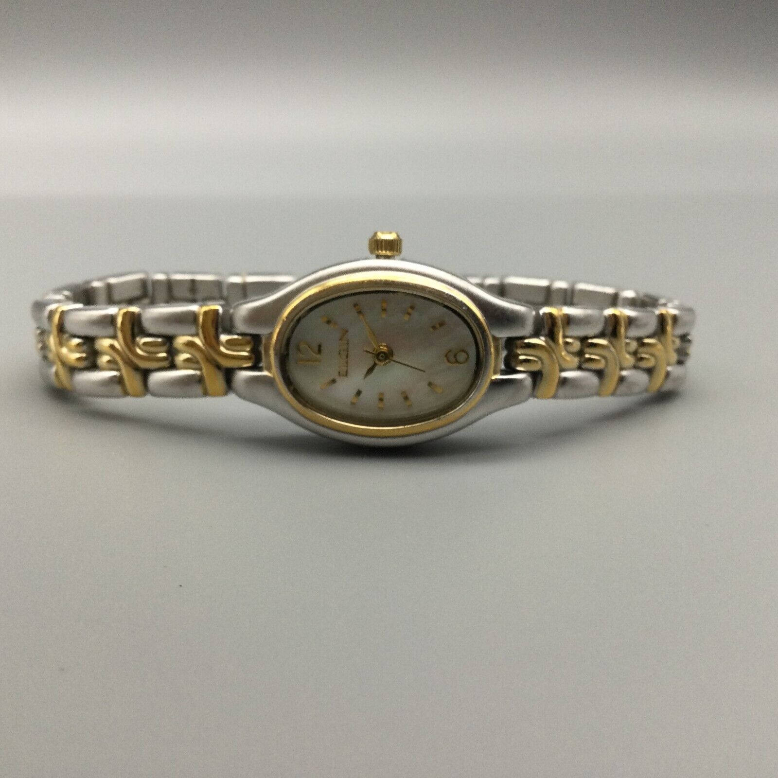 Elgin Womens Oval Yellow Gold Silver Tone Mother Of Pearl Dial Watch EG501 NOS Elgin Oval Watch - Etsy main image 3