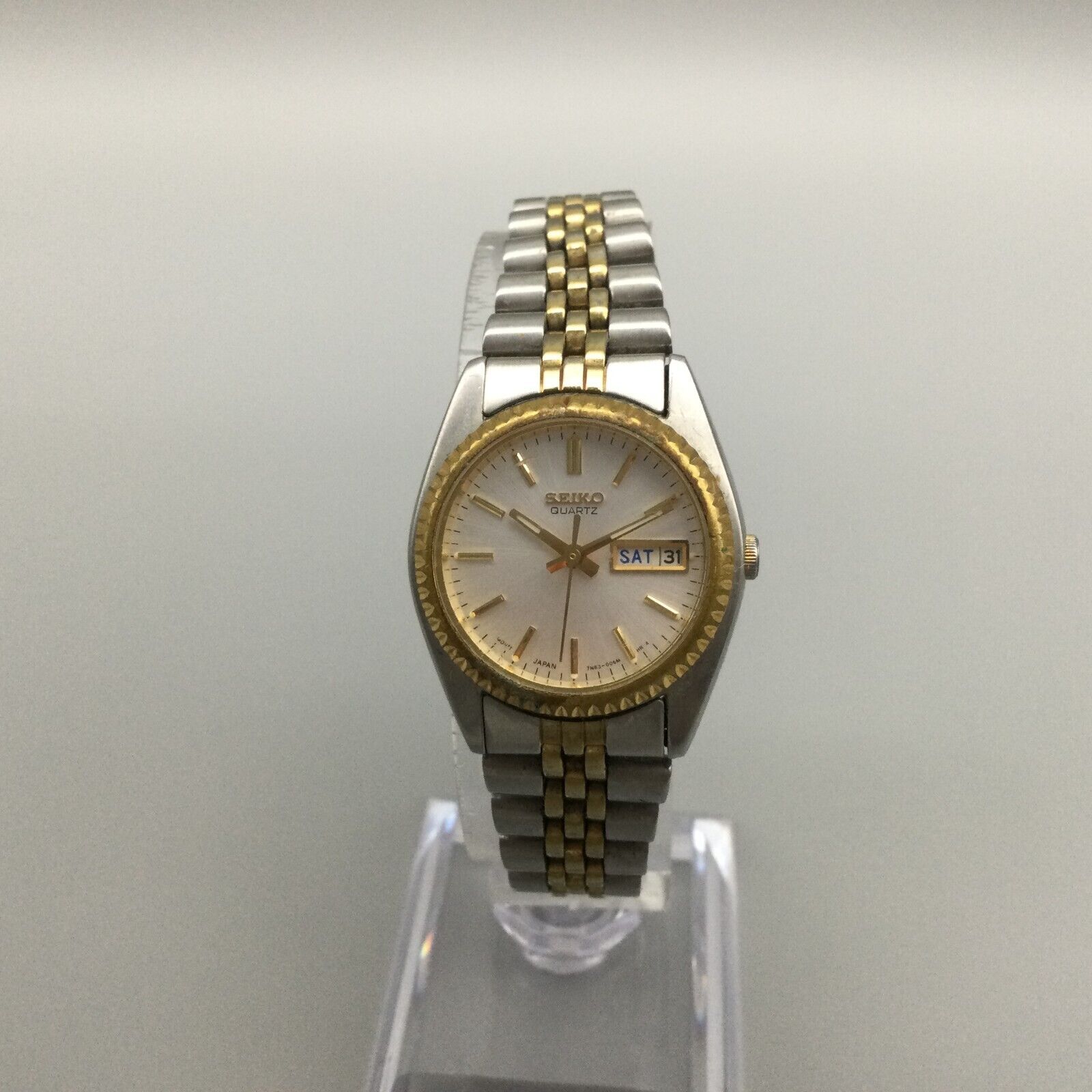 Vintage Seiko Watch Women Silver Gold Tone Date 7N83 0041 New