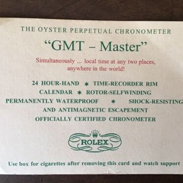 Rolex Cigarette Card GMT-Master - Vintage- Rarità! - | WatchCharts ...