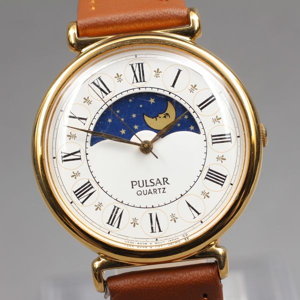 Vintage 1990 [Exc+5] SEIKO Pulsar V535-8A00 Sun & Moon Men's Qz