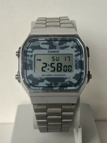 Casio A168 Module3298 Camo Stainless Steel Strap Slight Acrylic Crystal ...