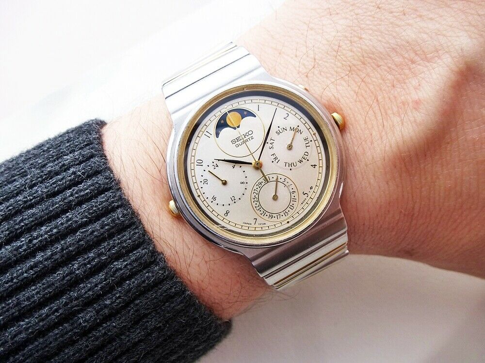 BEAUTIFUL RARE VINTAGE JAPAN SEIKO 7F39 6000 MOONPHASE CALENDAR