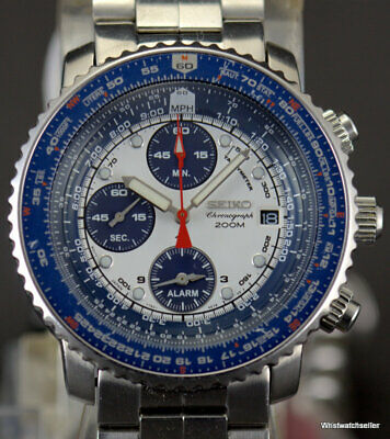 Seiko 7T62 0EB0 Pilots Flightmaster Blue Panda 200M Chronograph