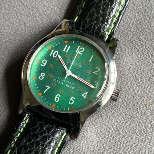 RARE ORIS Retro Green Dial 17 Jewel Shockproof Wrist Watch