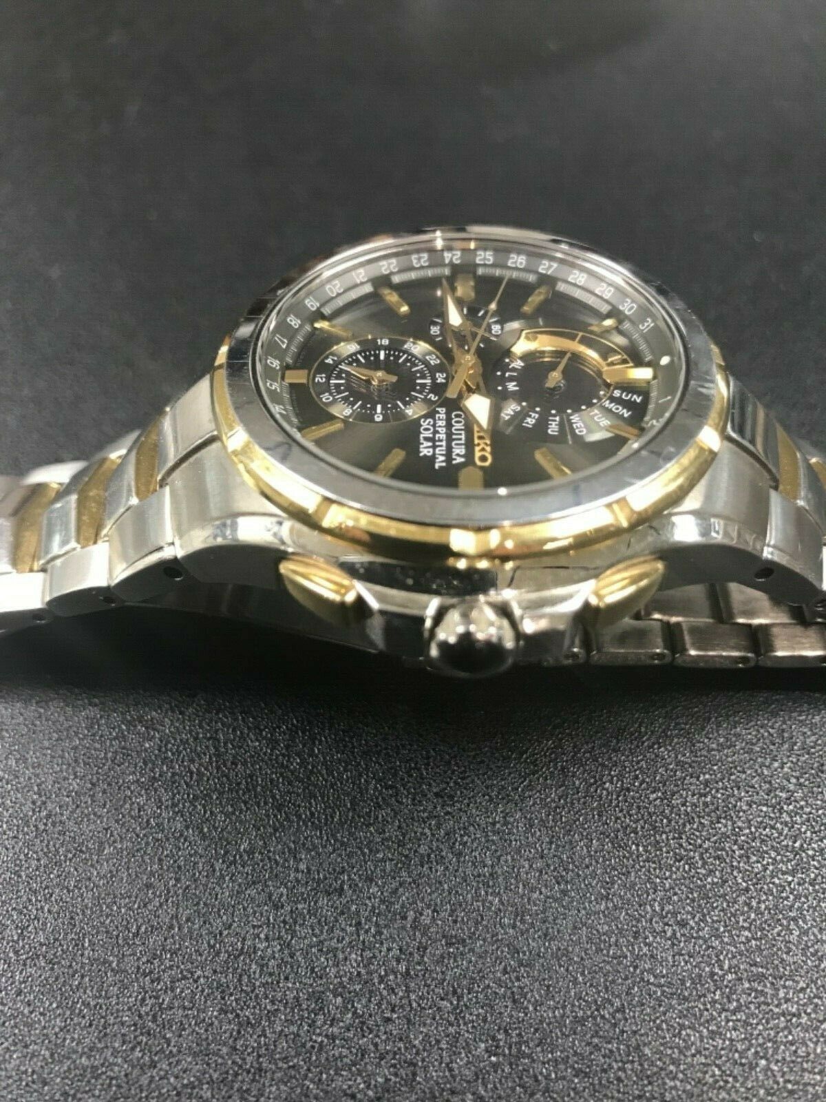 SEIKO V198 0AB0 COUTURA PERPETUAL SOLAR MEN S WATCH TWO TONE