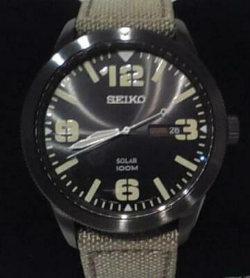 seiko men's beige nylon strap solar dress watch