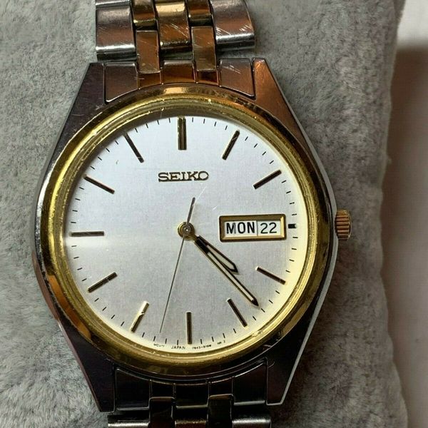 Vintage SEIKO QUARTZ 7N43-9048 Watch Day Date Two Tone Working New ...