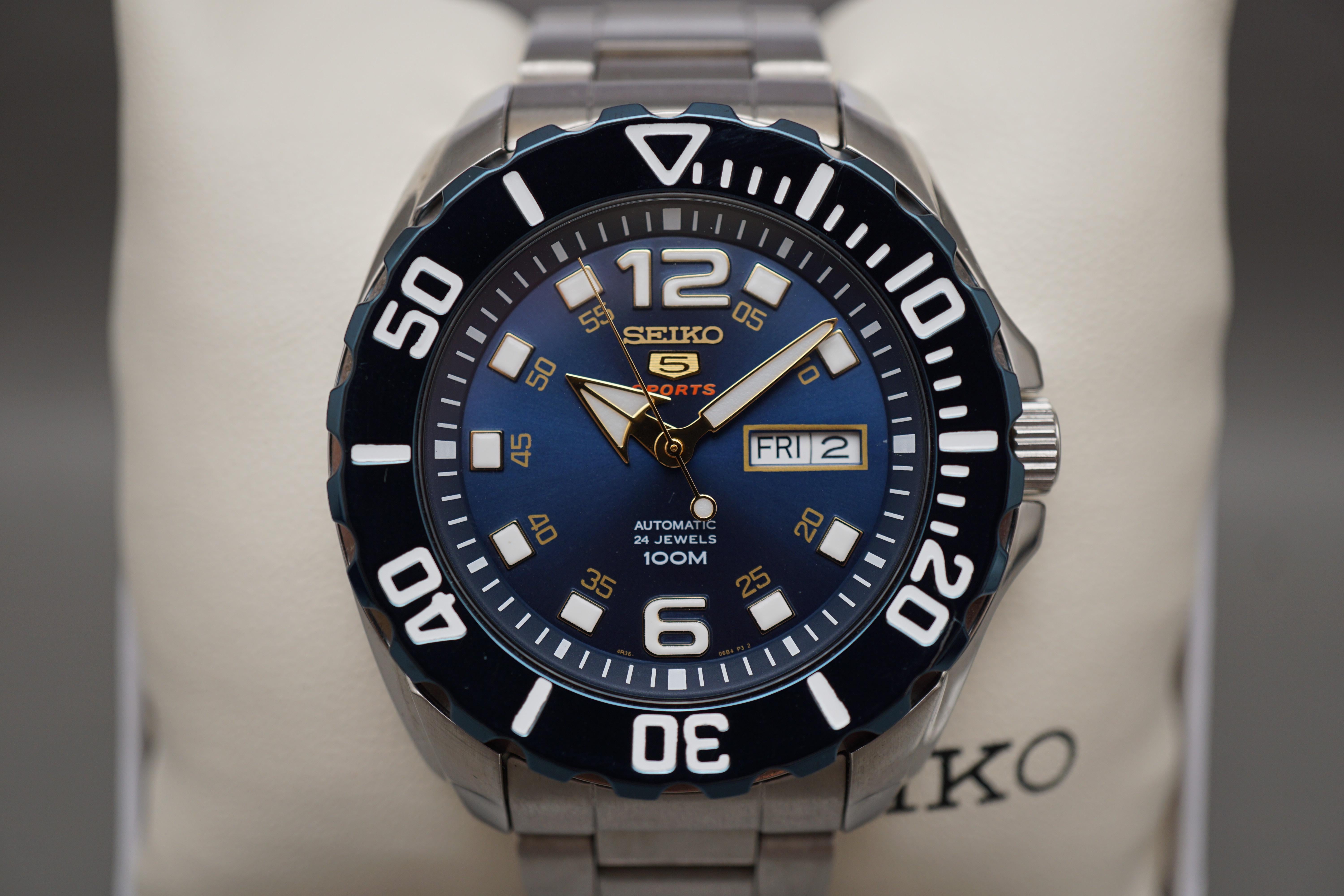 WTS Seiko 5 Sports SRPB37K1 4R36 Blue Dial Baby Monster Automatic Watch 250 WatchCharts CA