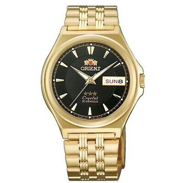 ORIENT FAB02001B9 21 Jewels Automatic Gold Band Black Dial Stainless ...