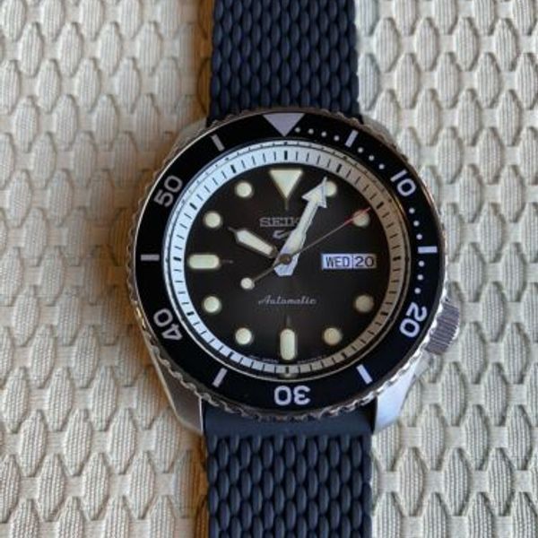 Seiko 5 Sports Mens Black Dial Dive Watch SRPD95 Automatic 100m Rubber ...