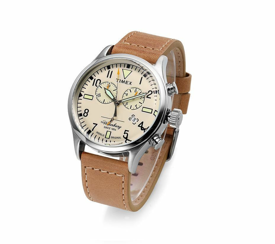 Timex Waterbury Traditional Chronograph 42mm |Tan| Leather Watch 