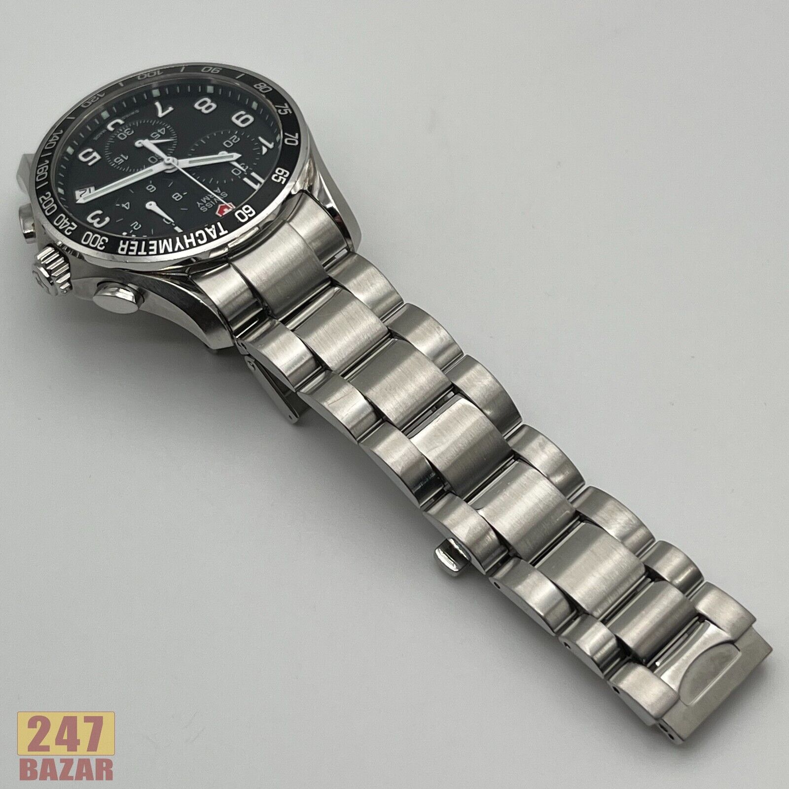 Victorinox SWISS ARMY Quartz 241122 Black Dial Date Chrono SS