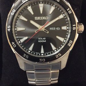 Seiko Men's watch, Solar powered, Water resistant 100 metres, SNE393P1 | WatchCharts