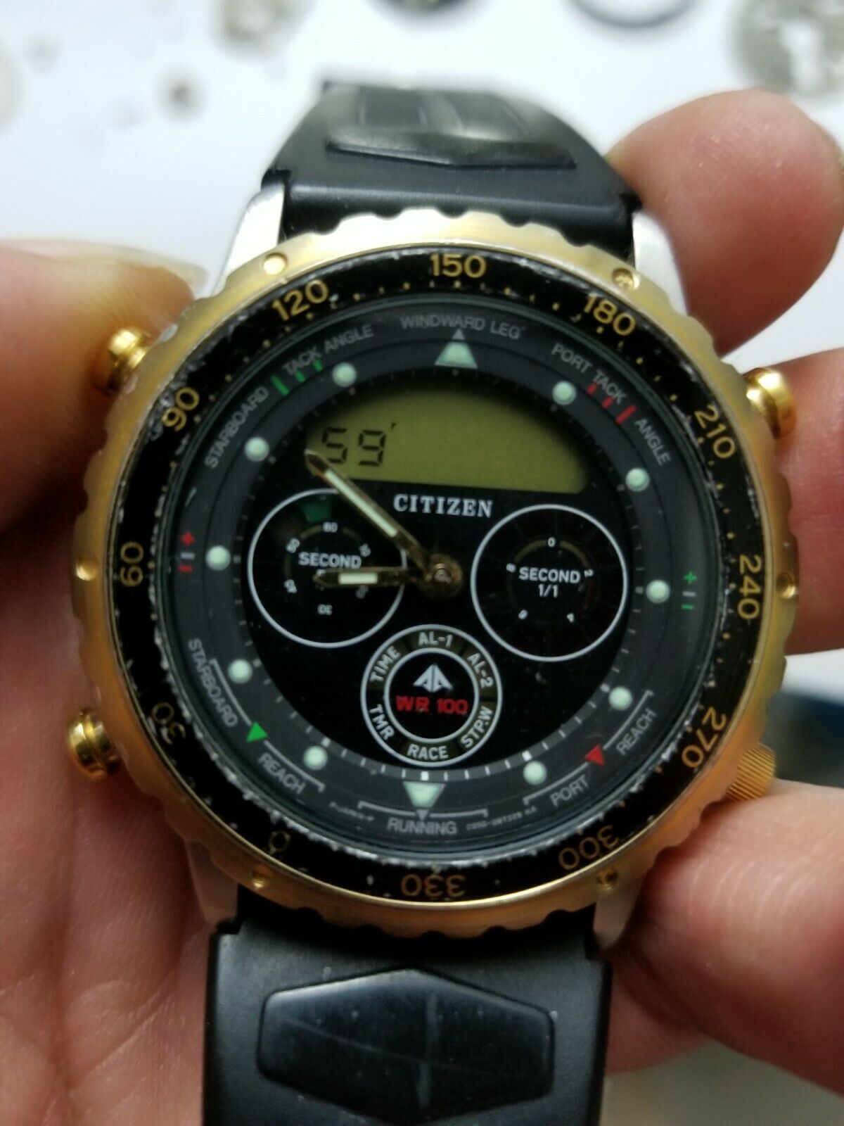 VINTAGE CITIZEN YACHT TIMER C050-088387 K DIGITAL LCD ANALOGUE 