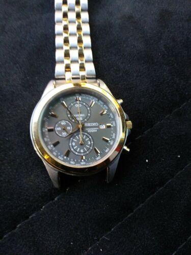 Seiko 7T92 Chronograph 100m ONS8 HR2 Gold Hands OBFO WatchCharts