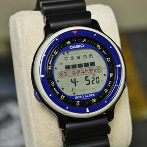 CASIO HOR-100W [1014] HOROSCOPE DIGITAL WATCH BLUE BEZEL RARE