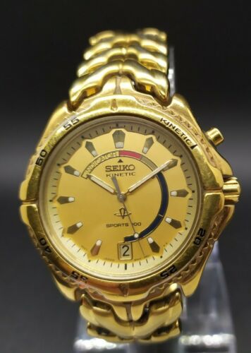 Vintage Seiko Kinetic Sports 100 5M42-0809 Gold Tone Men's Watch |  WatchCharts