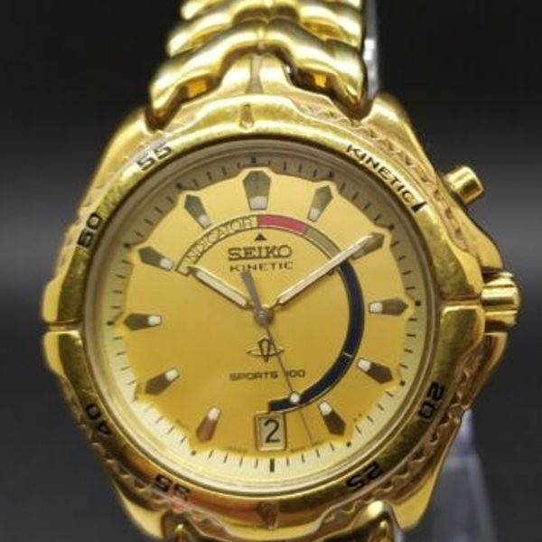 Vintage Seiko Kinetic Sports 100 5M42-0809 Gold Tone Men's Watch |  WatchCharts