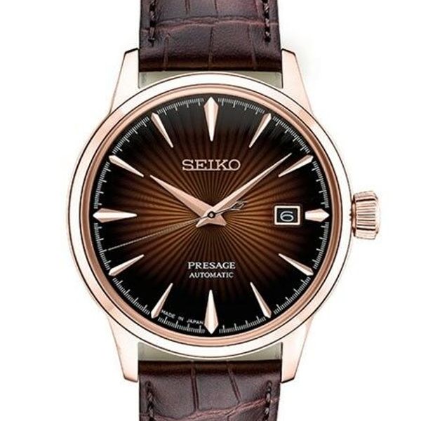 New Seiko SRPB46 Men's Presage Automatic Sunray Dial Leather Rose Tone ...