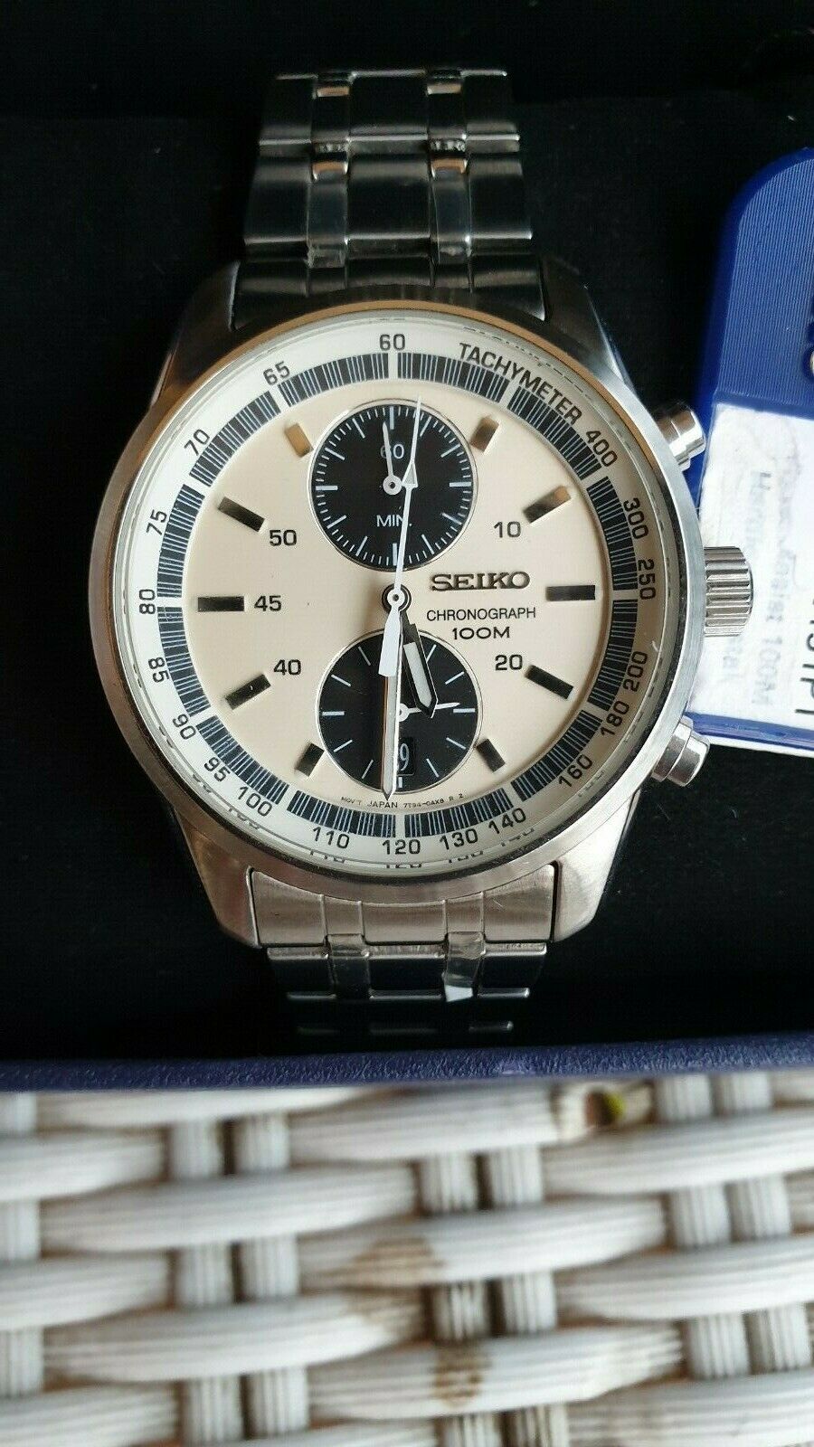 NOS SEIKO SNN151P1 Panda Chronograph Stainless 7T94-0AS0 Watch