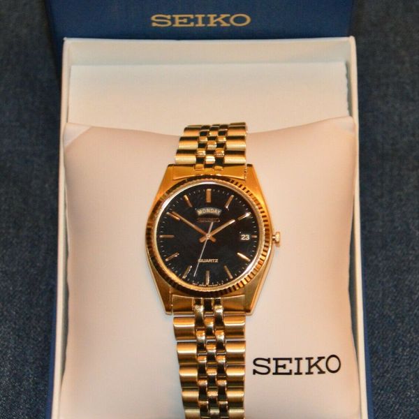 Seiko 7N43-8111 Gold Tone Quartz Watch - Presidential Style Homage ...